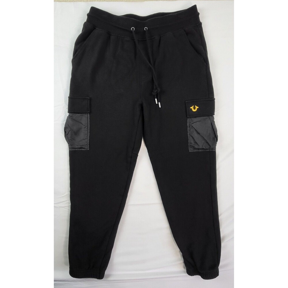 True Religion Cargo Revolt Jogger Sweatpants Mens XL Black Fleece Pockets